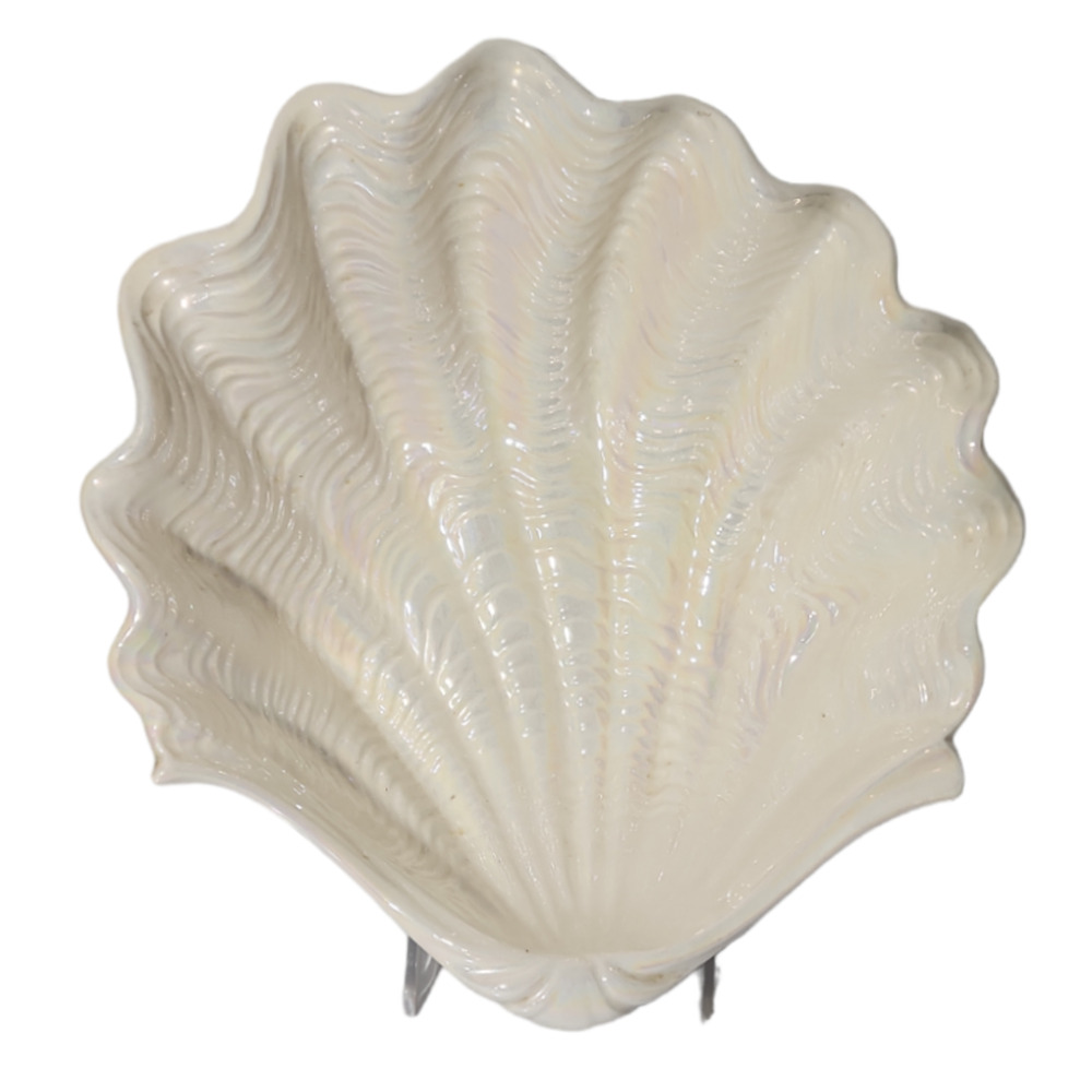 Vintage California Pottery Opalescent Scalloped Shell Bowl Dish Cream MCM